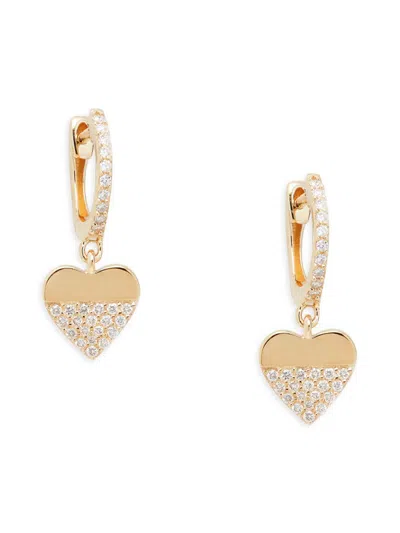 Saks Fifth Avenue Women's 14k Yellow Gold & 0.171 Tcw Diamond Heart Drop Earrings