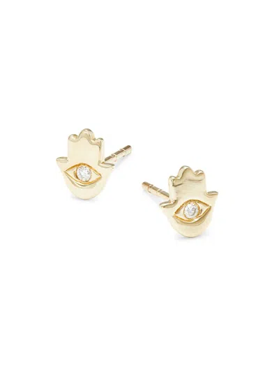 Saks Fifth Avenue Women's 14k Yellow Gold & 0.04 Tcw Diamond Eye Hamsa Stud Earrings