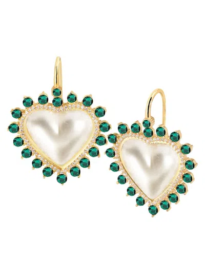 Gabi Rielle Women's Shining Moment 14k Gold Vermeil, 25mm Freshwater Pearl & Cubic Zirconia Heart Drop Earrings