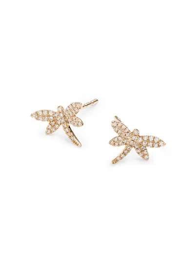 Saks Fifth Avenue Women's 14k Yellow Gold & 0.17 Tcw Diamond Dragonfly Stud Earrings