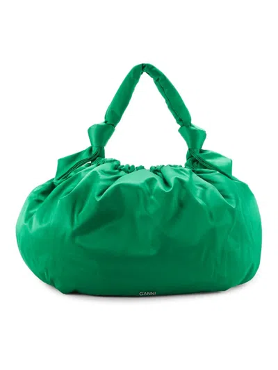 Ganni Logo-detail Hobo Shoulder Bag In Green