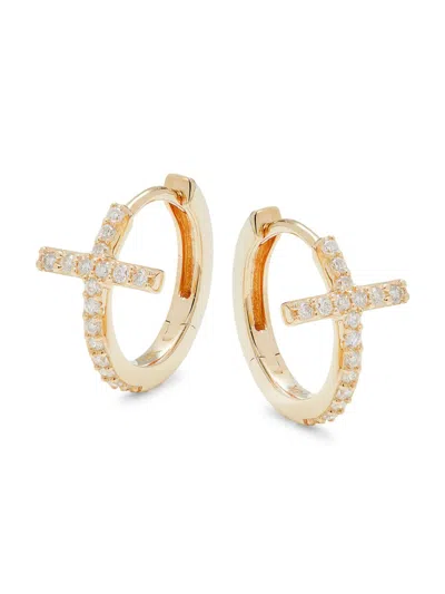 Saks Fifth Avenue Women's 14k Yellow Gold & 1.56 Tcw Diamond Cross Huggie Earrings