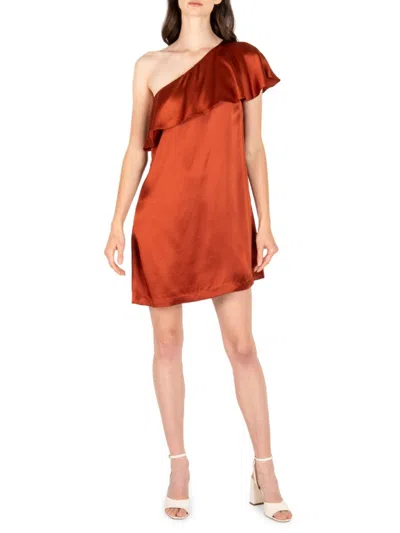 Secret Mission Women's Karleen Silk One-shoulder Ruffle Dress In Terracotta