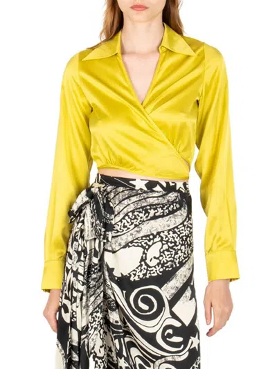 Secret Mission Sharon Silk Tie-waist Blouse In Yellow