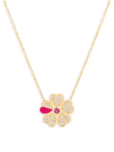 Gabi Rielle Women's Love Struck 14k Yellow Gold Vermeil & Cubic Zirconia Lucky Clover Pendant Necklace