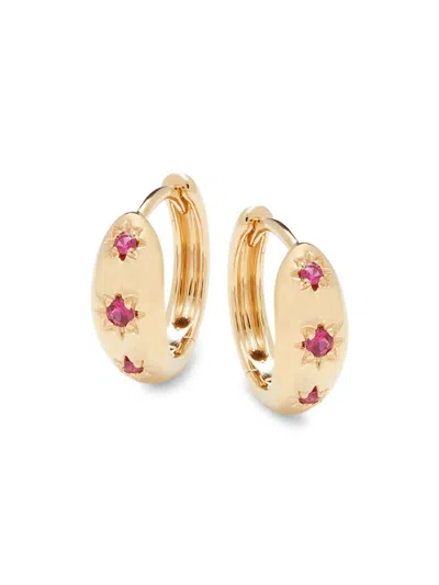 Saks Fifth Avenue Women's 14k Yellow Gold & Ruby Star Huggie Earrings
