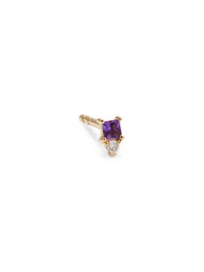 Ef Collection Women's Core 14k Yellow Gold, Amethyst & Diamond Single Mini Birthstone Stud Earring