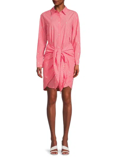 Derek Lam 10 Crosby Striped Broderie Anglaise Cotton Mini Shirt Dress In Pink