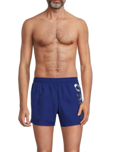 Hugo Abas Metallic Logo-print Swim Shorts In Blue