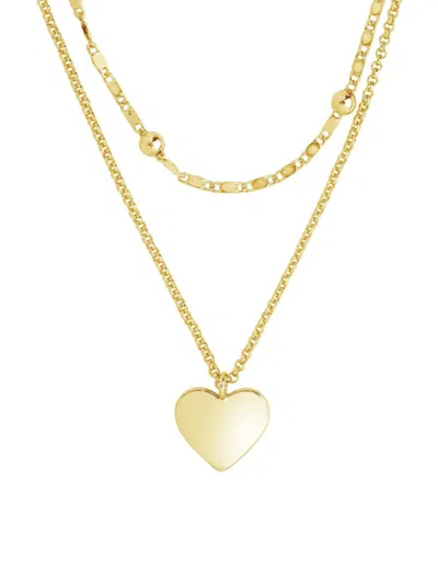 Sterling Forever Beaded Chain Heart Charm Layered Necklace In Brass
