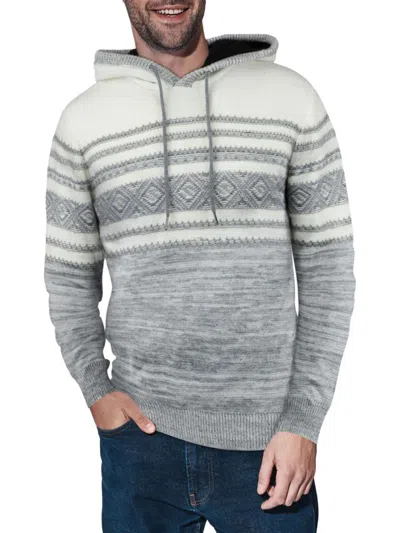 X-ray Men's Stripe Pattern Hooded Sweater In Grey