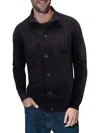 X-ray Men's Button Up Stand Collar Ribbed Knit Cardigan Sweater In Black