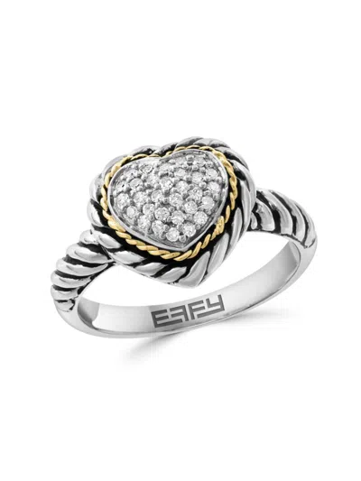 Effy Women's 18k Goldplated, Sterling Silver & 0.14 Tcw Diamond Heart Ring