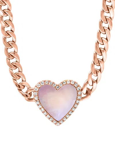 Effy Women's 14k Rose Gold, Mother Of Pearl & Diamond Heart Pendant Necklace