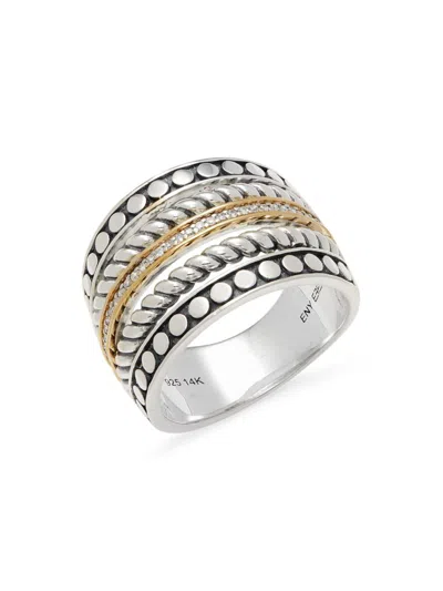 Effy Eny Women's Sterling Silver, 14k Yellow Gold & 0.10 Tcw Diamond Ring