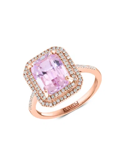 Effy Women's 14k Rose Gold Diamond & Kunzite Double Halo Ring
