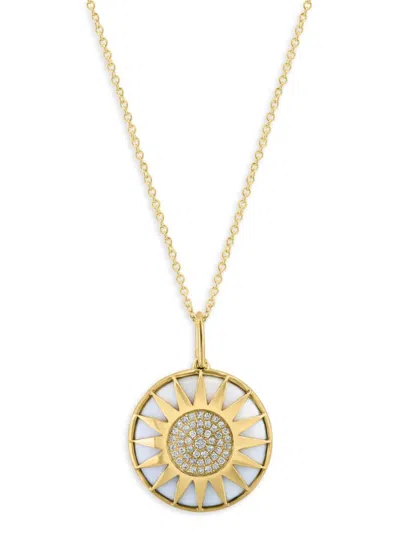 Effy Women's 14k Yellow Gold, Diamond & White Agate Sun Pendant Necklace