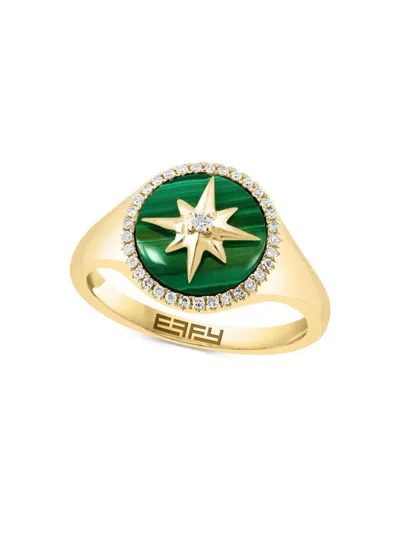Effy Women's 14k Yellow Gold Diamond & Malachite North Star Signet Ring