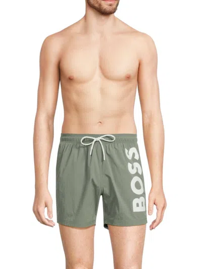Hugo Boss Logo-print Swim Shorts In Open Green