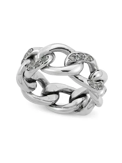 Eli Pebble Men's Sterling Silver & White Topaz Link Chain Ring