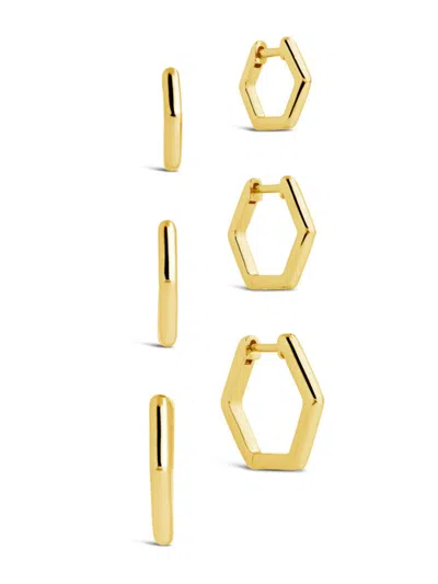 Sterling Forever Lily Geometric Hoop Earring Set In Gold
