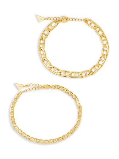 Sterling Forever Anchor Chain Bracelet Set Of 2 In Goldtone