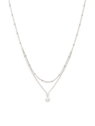 Ajoa By Nadri Women's Rhodium Plated, Faux Pearl & Cubic Zirconia Layered Necklace In Brass