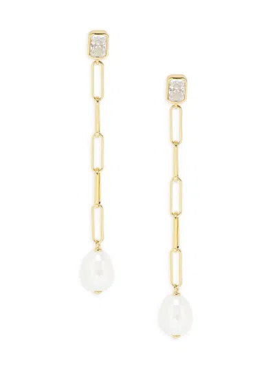 Adriana Orsini Women's Alexandria Linear 18k Goldplated Sterling Silver, Cubic Zirconia & 10-11mm Cultured Pearl Dr