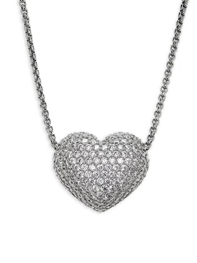 Adriana Orsini Women's Rhodium Plated & Cubic Zirconia Puffy Heart Pendant Necklace In Brass