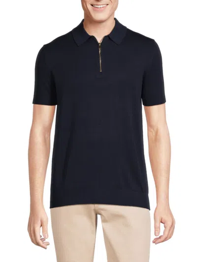 Saks Fifth Avenue Men's Collection Ribbed Zip Polo Shirt In Navy