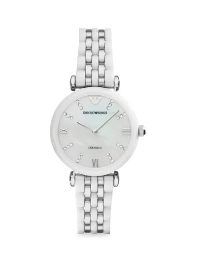 Emporio Armani Women's 32mm Two Tone Creamic & Stainless Steel Crystal Bracelet Watch In Silver