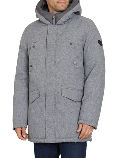 Sam Edelman Men's Three-quarter Hooded Parka Coat In Grey