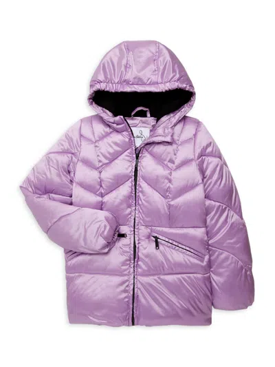 Sam Edelman Kids' Little Girl's Metallic Chevron Puffer Coat In Lilac