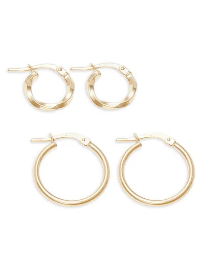 Saks Fifth Avenue Made In Italy Women's Set Of 2 14k Yellow Gold Hoop Earrings