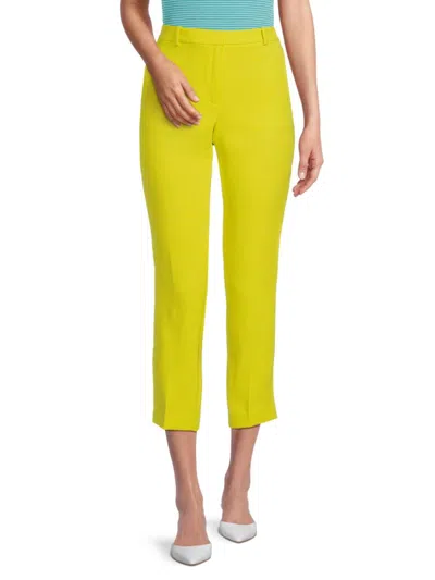 Dkny Womens Notched Collar One Button Blazer Long Sleeve Button Down Shirt Essex Flat Front Ankle Pants In Fluorescent Yellow