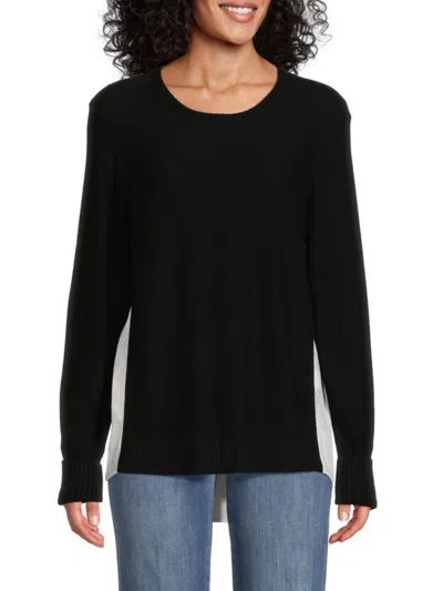 Donna Karan Womens Ribbed Knit Pullover Sweater In Black White