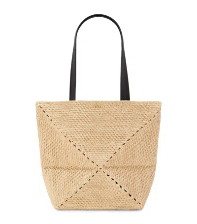 Loewe X Paula's Ibiza Medium Puzzle Fold Tote Bag In Raffia With Leather Handles In Neutrals