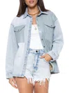 Blue Revival Denim Mix Unreal Leather Shacket In Maui & Dusty Blue