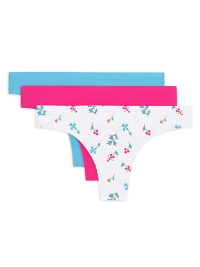 Aqs 3-pack Assorted Seamless Thongs In White Pink Combo