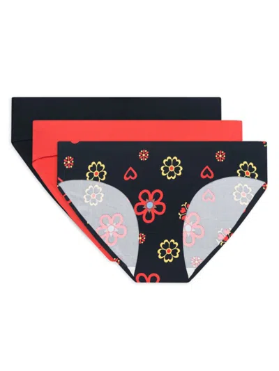Aqs 3-pack Assorted Seamless Bikini Underwear In Flower Red Combo