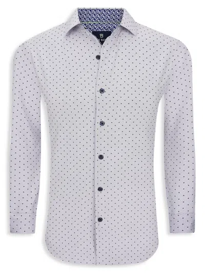 Tom Baine Men's Slim Fit Performance Long Sleeve Geometric Button Down Dress Shirt In White