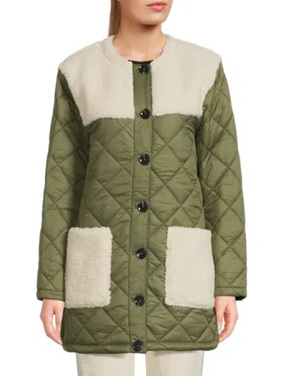Central Park West Asher Sherpa Quilted Puffer In Olive