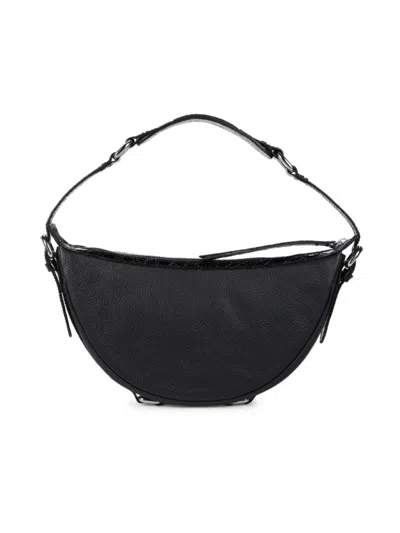 By Far Solid Colour Textured Leather Gib Hobo Bag With Crocodile Eff In Black