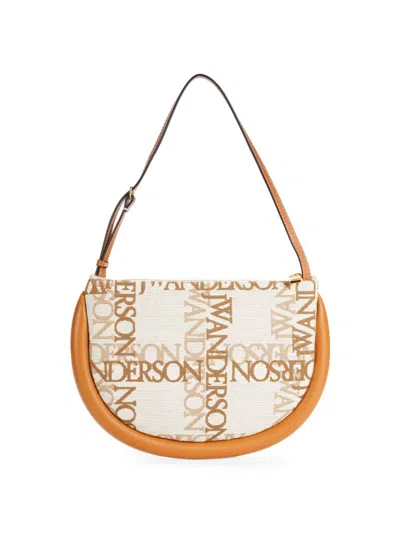 Jw Anderson Embroidered Fabric Bumper Moon Shoulder Bag In Beige Multi