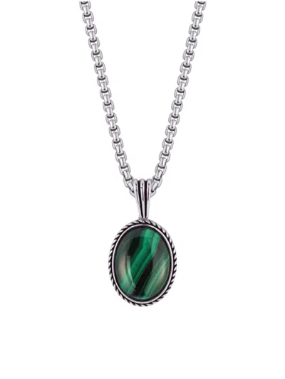 Yield Of Men Men's Rhodium Plated Sterling Silver & Green Malachite Pendant Necklace