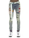 Cult Of Individuality Punk Belted Distressed Super Skinny Jeans In Blue