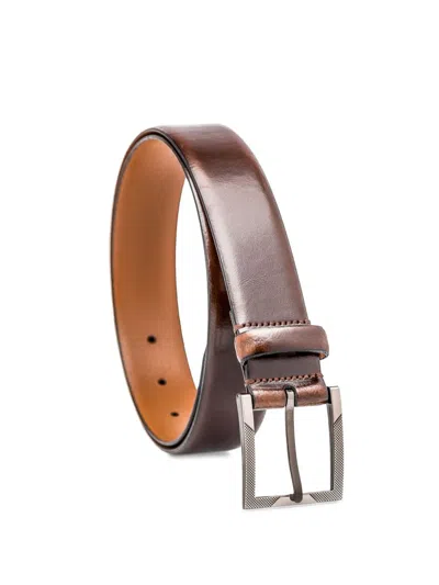Made In Italy Men's Burnished Leather Dress Belt In Brown