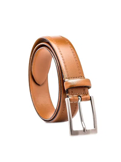 Made In Italy Brogue Leather Belt In Cognac