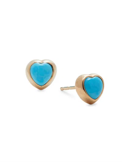 Anzie Women's Dew Drop Amour 14k Yellow Gold & Turquoise Heart Stud Earrings