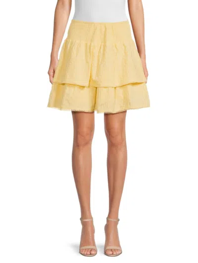 Lost + Wander Womens Smocked Waistline Stacked Ruffles Mini Skirt In Butter Yellow